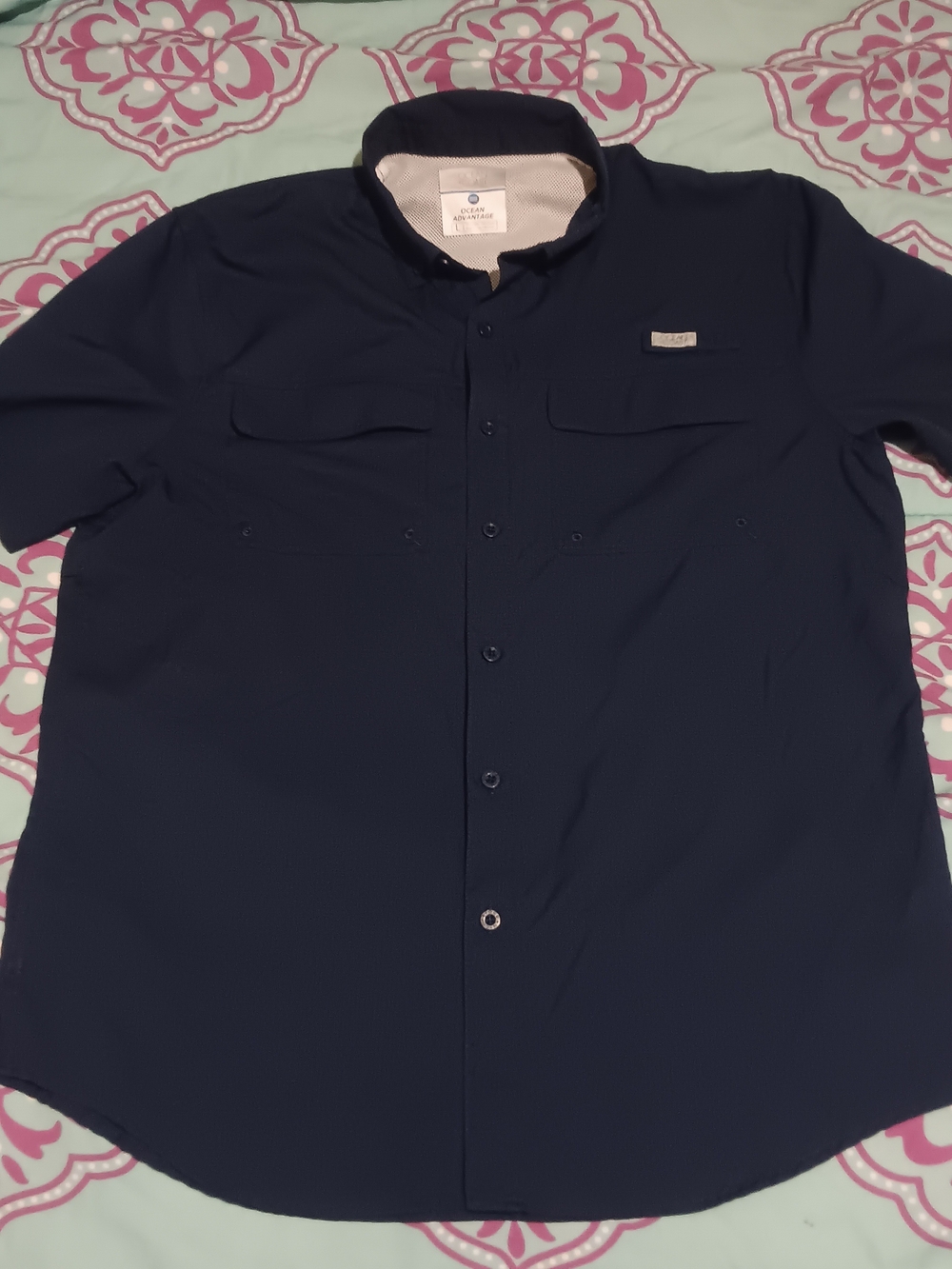 Men’s Navy 🍑 Short-Sleeve Button Down Fishing Shirt